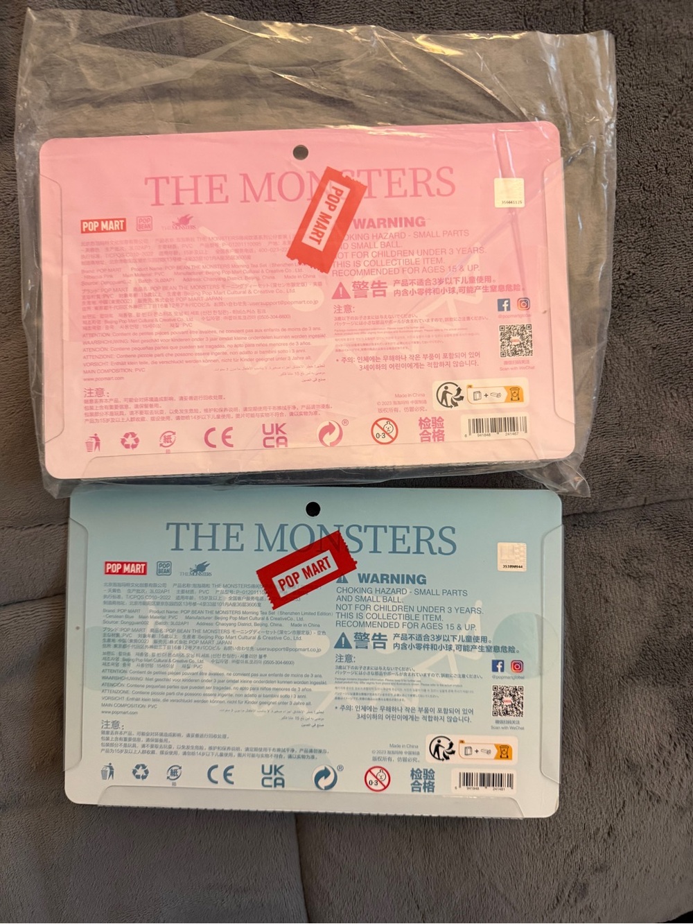 Limited edition 2 sets of The Monsters “Morning Tea “ Popbeans in pink and blue.